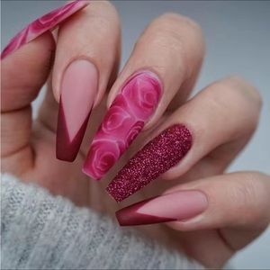 Long Shiny Red Nails Acrylic Artificial